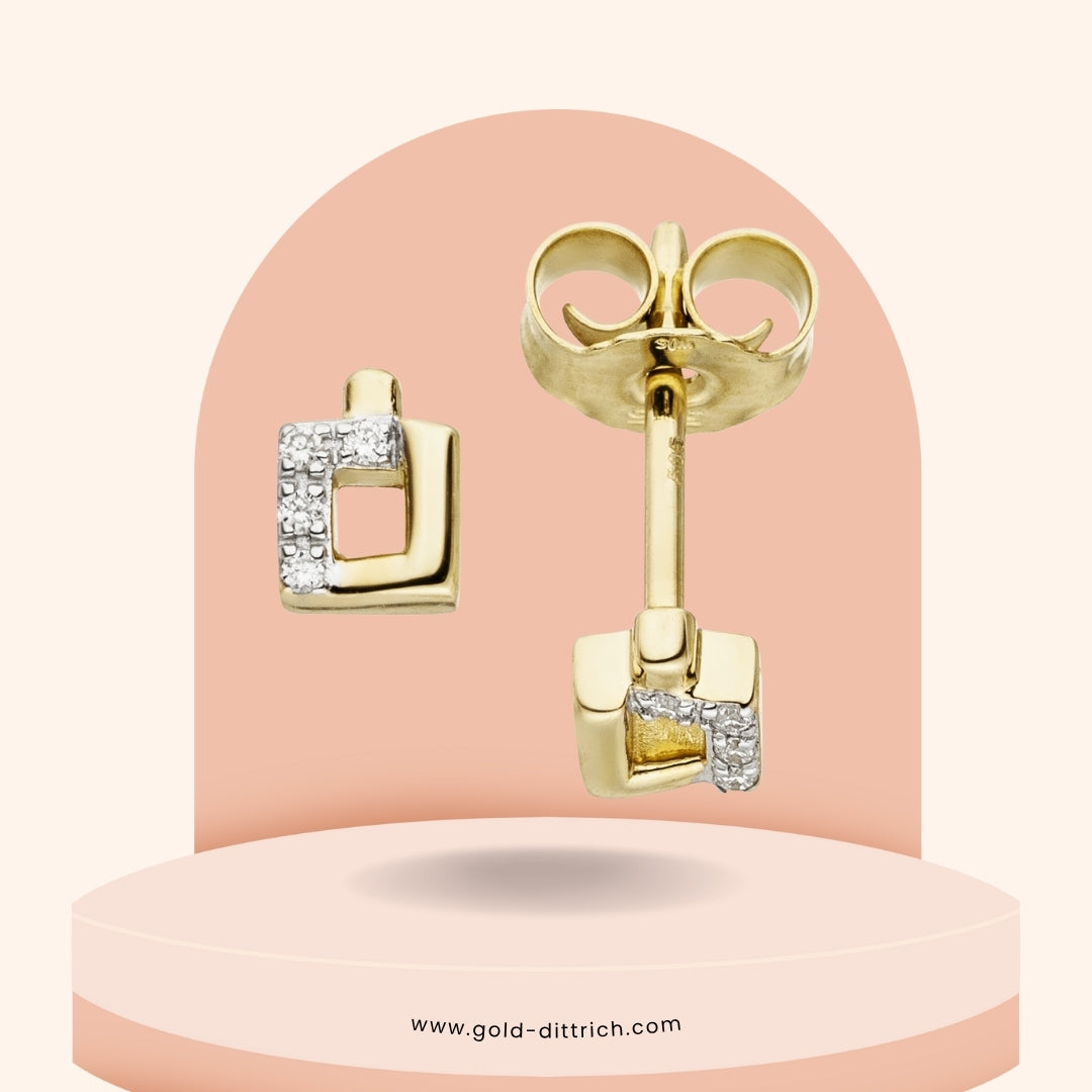 Ohrstecker eckig mit Diamanten - 585 Gold bicolor