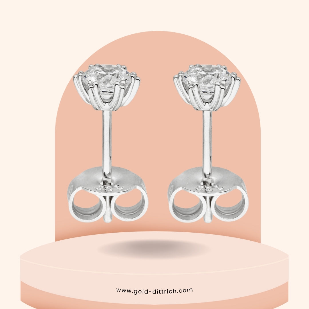 Ohrstecker rund mit Zirkonia – 333 Weißgold