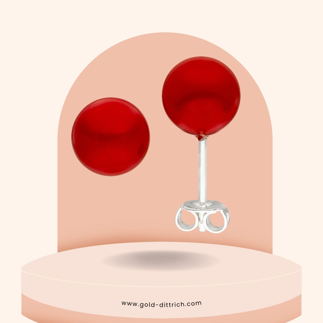 Perlenohrstecker Rot 8mm - 925 Silber