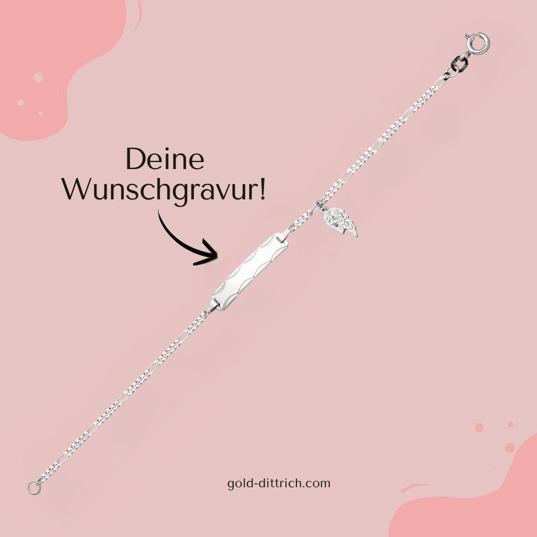 Personalisierbares Schildarmband Flügel 16 cm - 925 Silber - Gold Dittrich