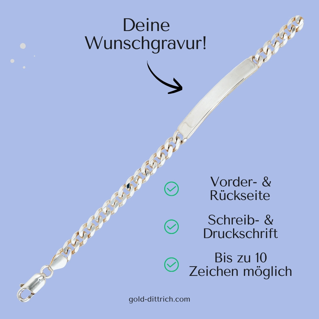 Personalisierbares Schildarmband Panzerkettengliederung – 925 Silber - Gold Dittrich