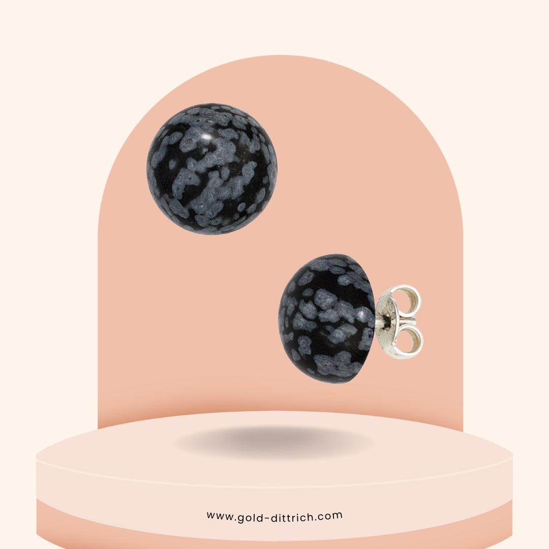 Runde Ohrstecker Schneeflocken-Obsidiane - 925 Silber