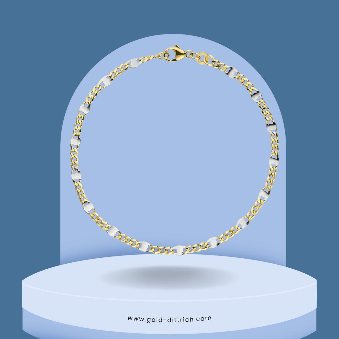 Stegpanzerarmband teilrhodiniert - 333 Gold