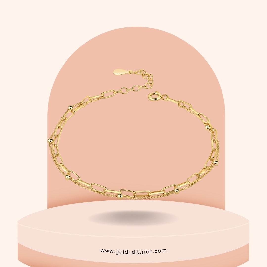 Modernes 2-reihiges Armband aus vergoldetem, recyceltem 925 Sterling Silber mit Ankerkette und Kugelkette – nachhaltiger Damenschmuck von Gold Dittrich