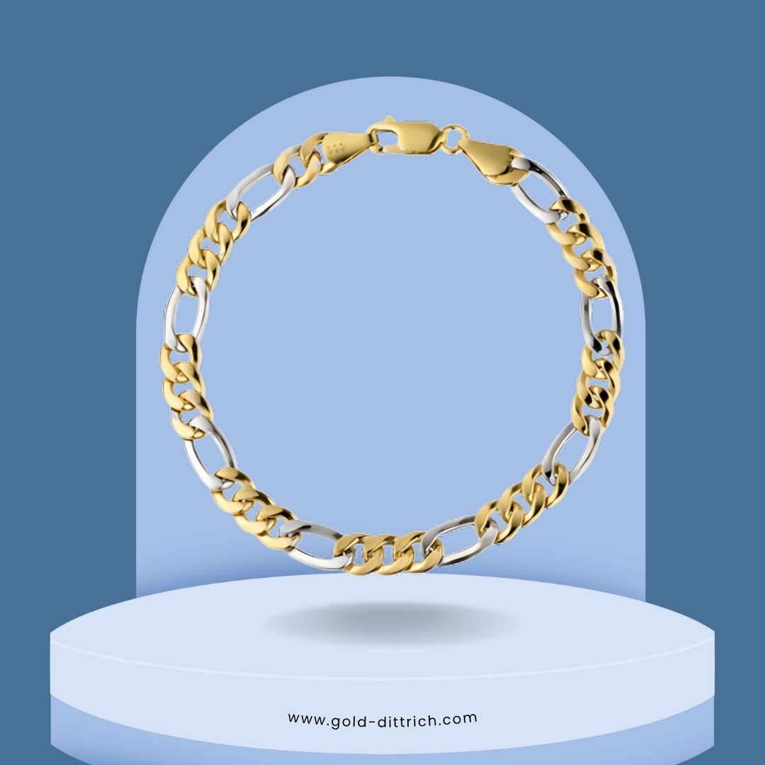Elegantes Bicolor-Armreif im Figaro-Stil aus 333er Gelbgold und Weißgold – ideal für Damen und Herren