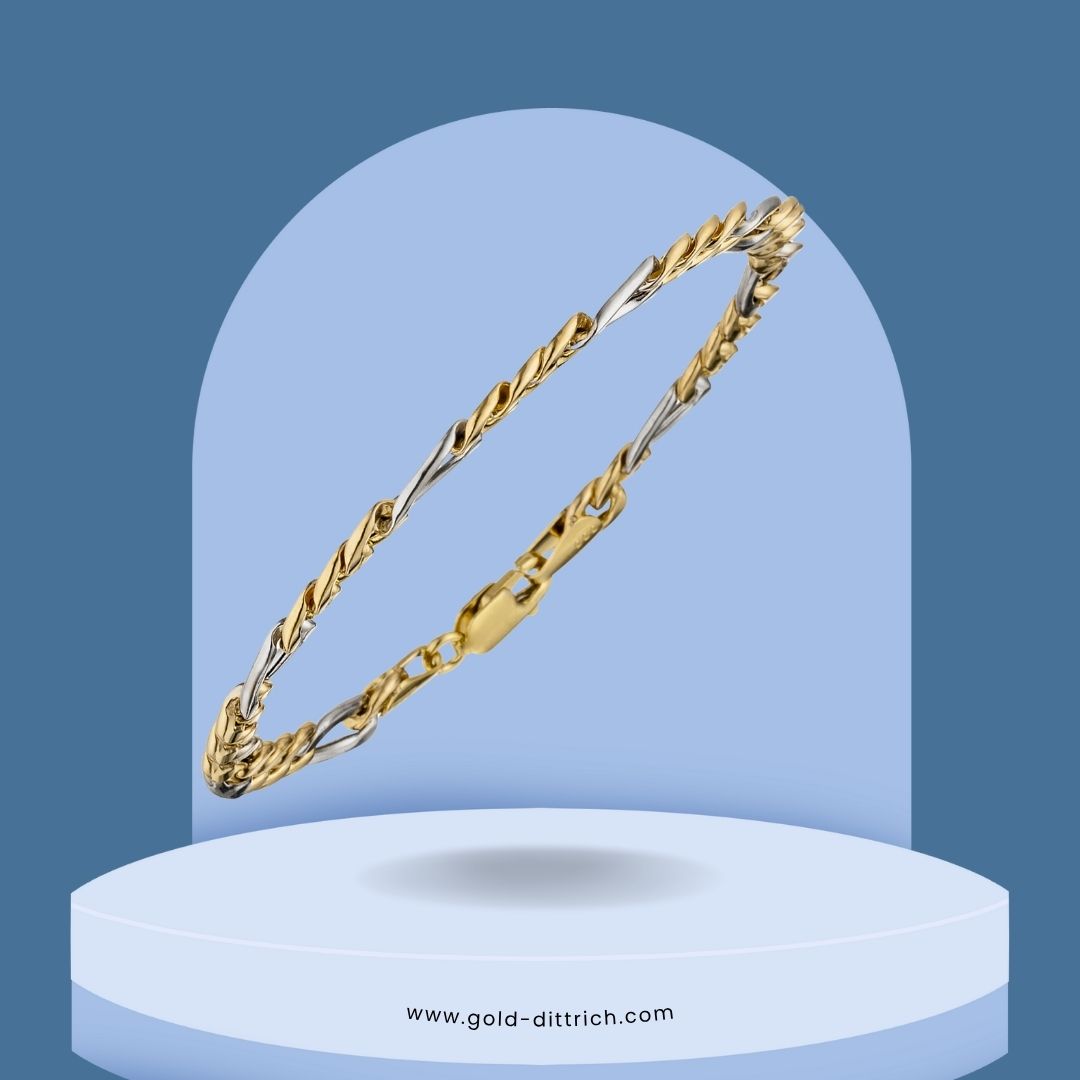 Figaroarmband aus 333 Gold in Bicolor-Optik – Kombination aus Gelbgold und Weißgold mit Karabinerverschluss
