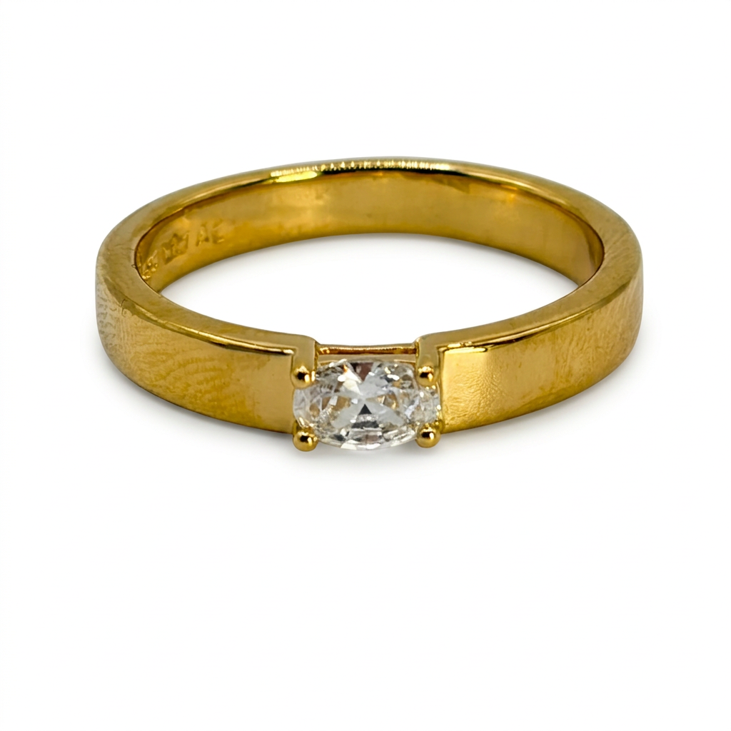 Vergoldeter 925-Silberring mit Zirkonia-Stein in goldfarbener Fassung, Bandform