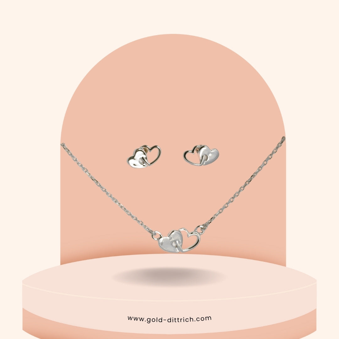 Romantisches Schmuckset aus 925 Sterling Silber mit Doppelherz-Collier und passenden Ohrsteckern – liebevolles Geschenk für besondere Momente von Gold Dittrich