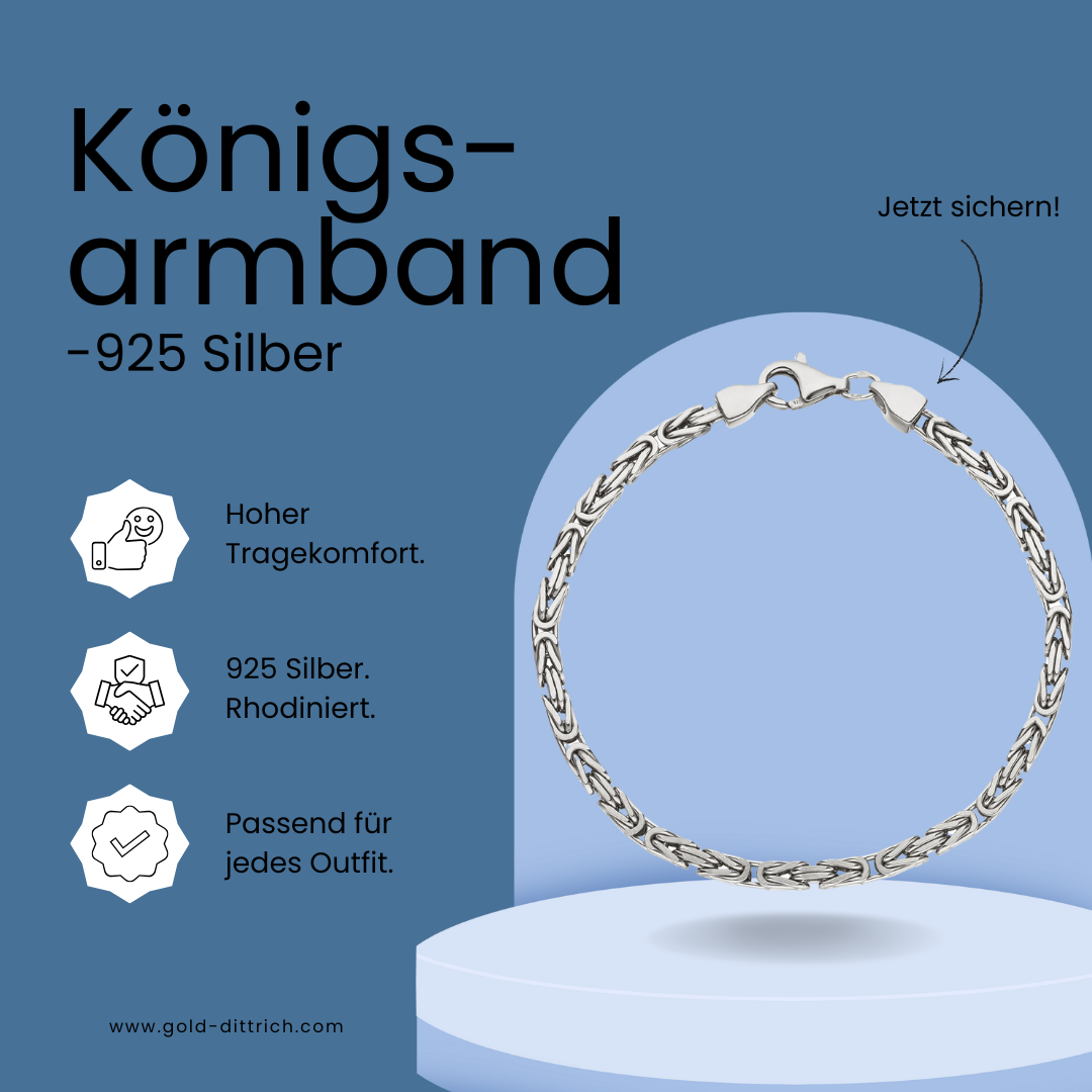 Grafik mit massivem Königsarmband aus 925 Sterling Silber, rhodiniert – hochwertiger Schmuck mit sicherem Karabinerverschluss und stilvollem Design, erhältlich bei Gold Dittrich.