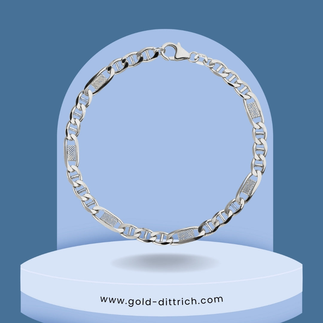 Massives Panzer-Steg-Armband aus rhodiniertem 925 Sterling Silber mit Karabinerverschluss – hochwertiger Silberschmuck von Gold Dittrich für Alltag und Anlass