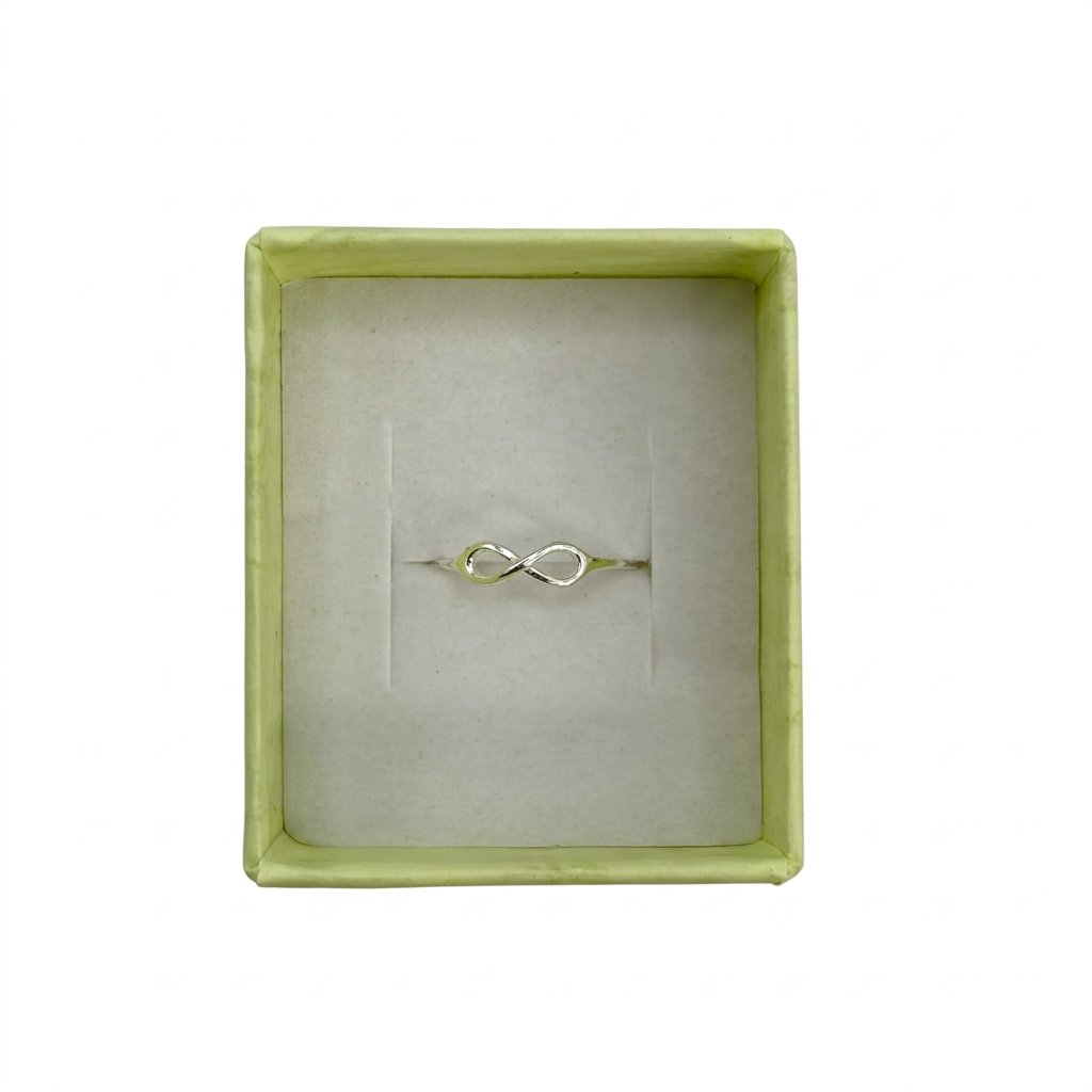 Unendlichkeitsring aus 925 Silber im Schmuckkästchen, geschlossenes Infinity-Motiv
