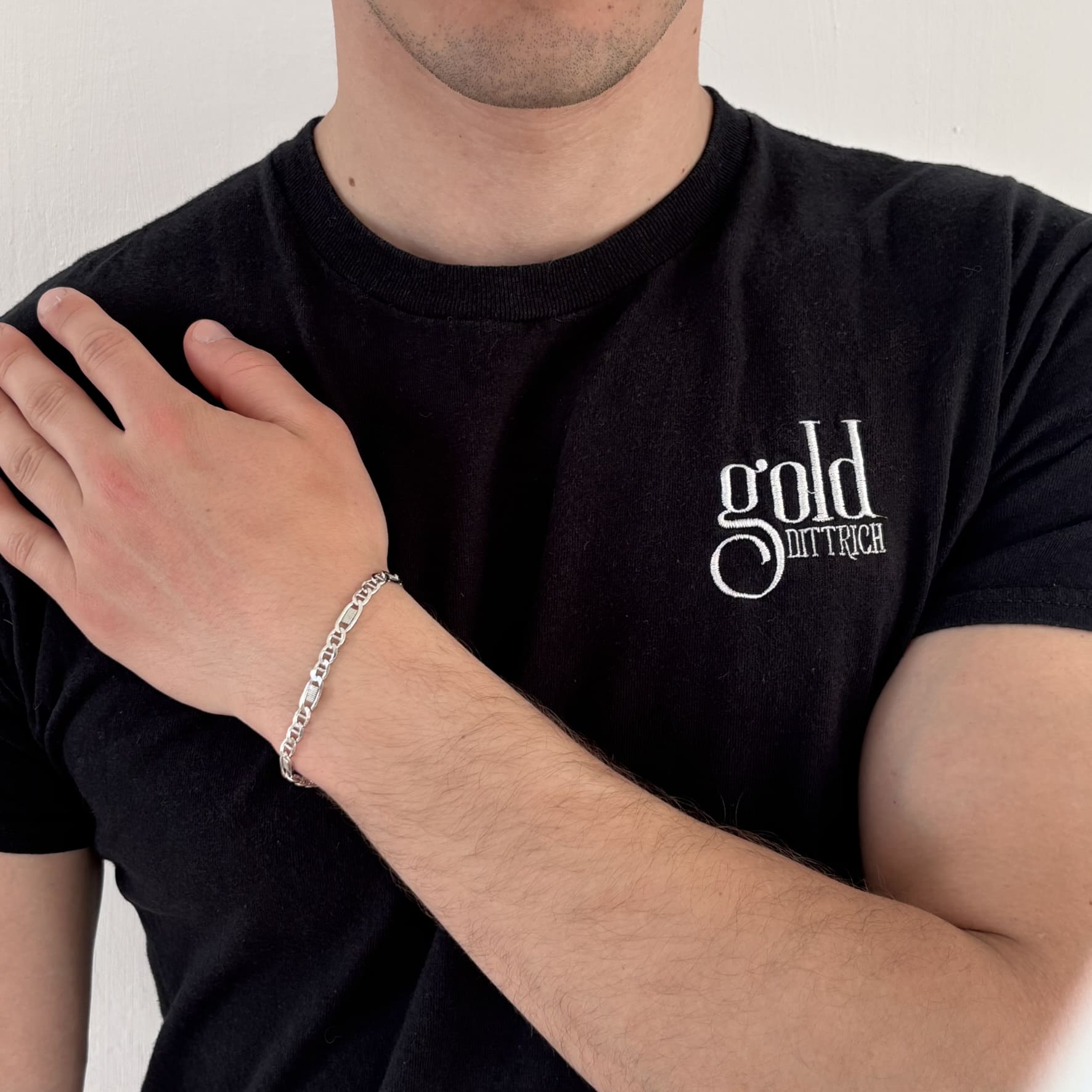 Klassisches Panzer-Steg-Armband für Herren aus 925 Sterling Silber, rhodiniert und 19 cm lang – stilvoller Männerschmuck mit Karabinerverschluss von Gold Dittrich