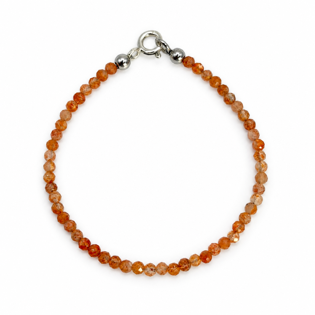 Sonnenstein-Armband 925 Silber mit orangefarbenen Perlen und Ösenverschluss